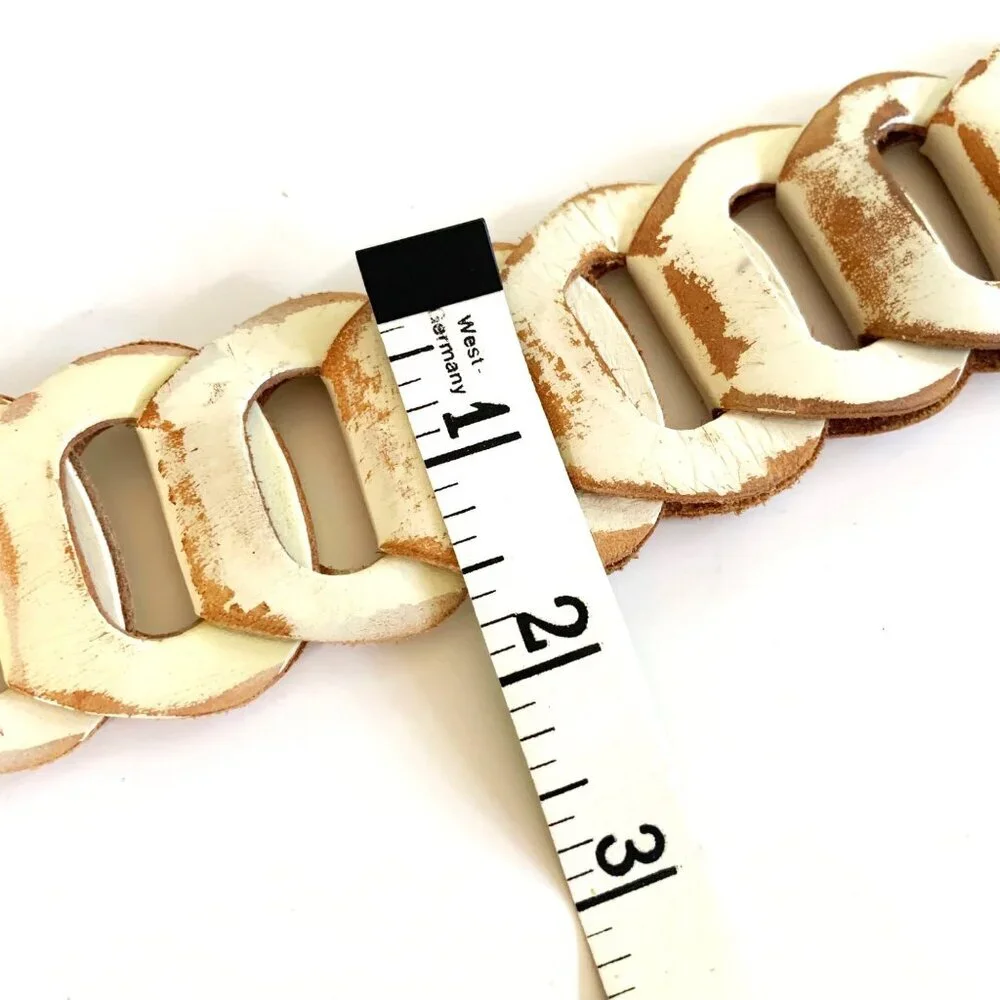 Vintage Express Womens Off White Genuine Leather Distressed Loop Belt Size Large